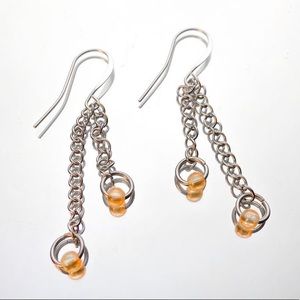 HANDMADE layered earring with orange bead🧡